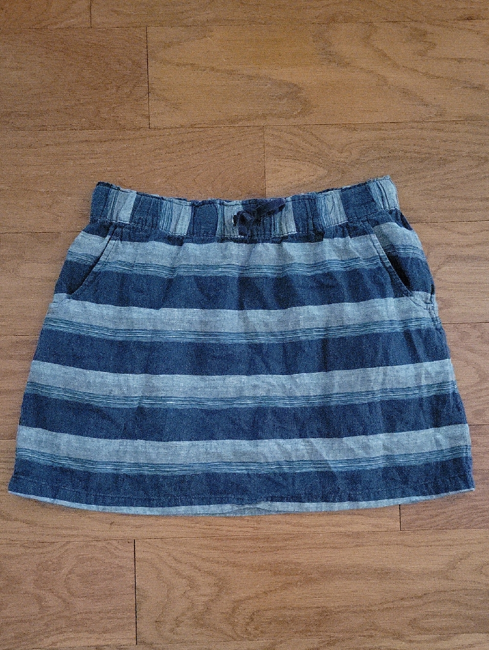 Patagonia Navy and Gray Striped Drawstring Mini Skirt